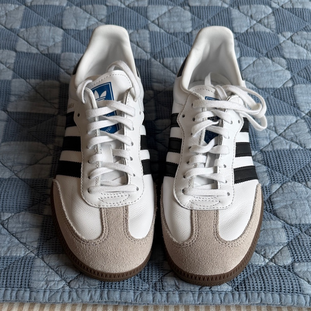 Adidas Men's White, Black, and Tan Sneakers